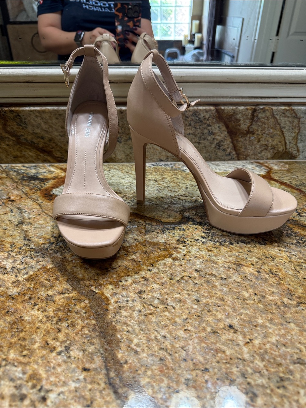 Gianni Bini Nude Blush Ankle-Strap Platform Stilettos